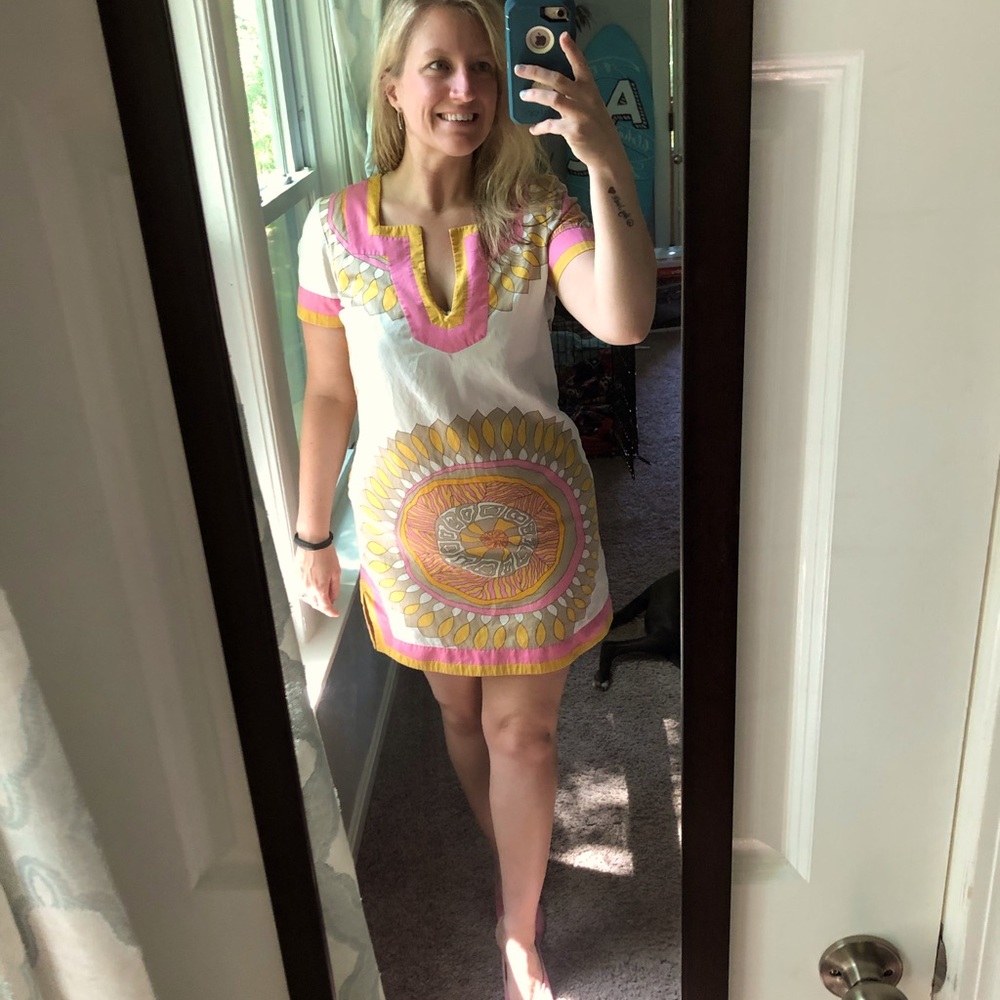Trina Turk white/pink/yellow boho dress